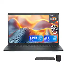Dell - Inspiron 15.6" Anti-Glare Touchscreen Laptop,AMD Ryzen 7 7730U,32GB DDR4,1TB SSD,Win 11,1TB Dock Set - Black
