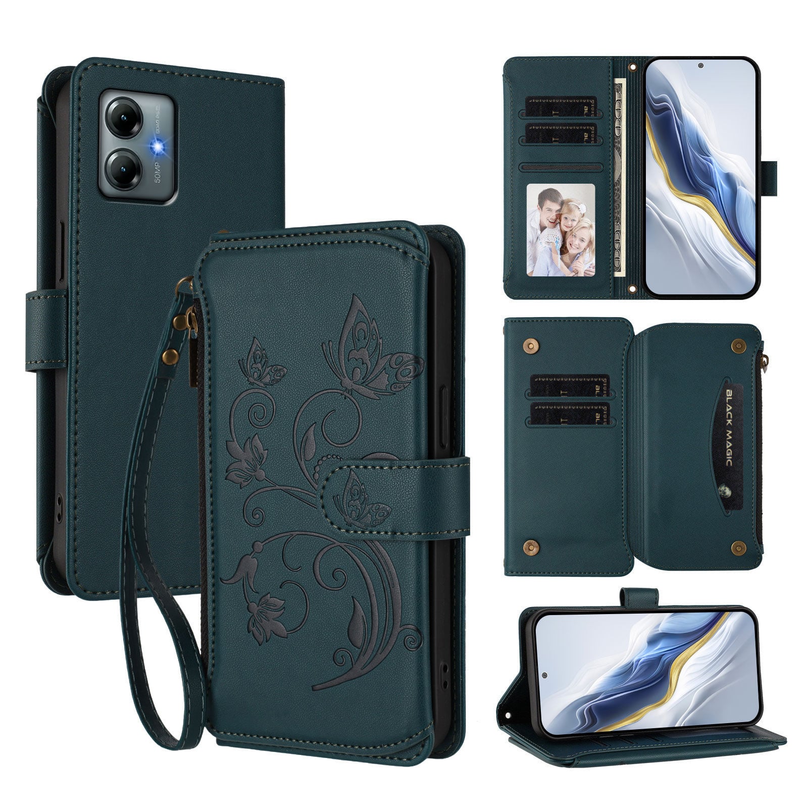 Dteck - Crossbody Wallet Case for Motorola G Power 5G (2025),Embossed Butterfly Flower Folio Cover with Zipper Pocket+Strap - Darkblue price history on PriceWatchPro