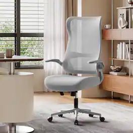 Pinmoco - Ergonomic Office Chair with Breathable Mesh, Home Desk Chair with Flip-Up Armrests, Lumbar Support and Rocking Tilt - Gray
