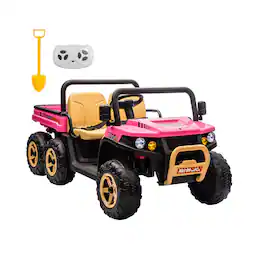 GARVEE - 24V 2 Seater Ride on Car Truck,24v 2-Seater Kids Ride on Dump Truck with Parent Remote,4WD UTV w/Electric Dump Bed - Pink