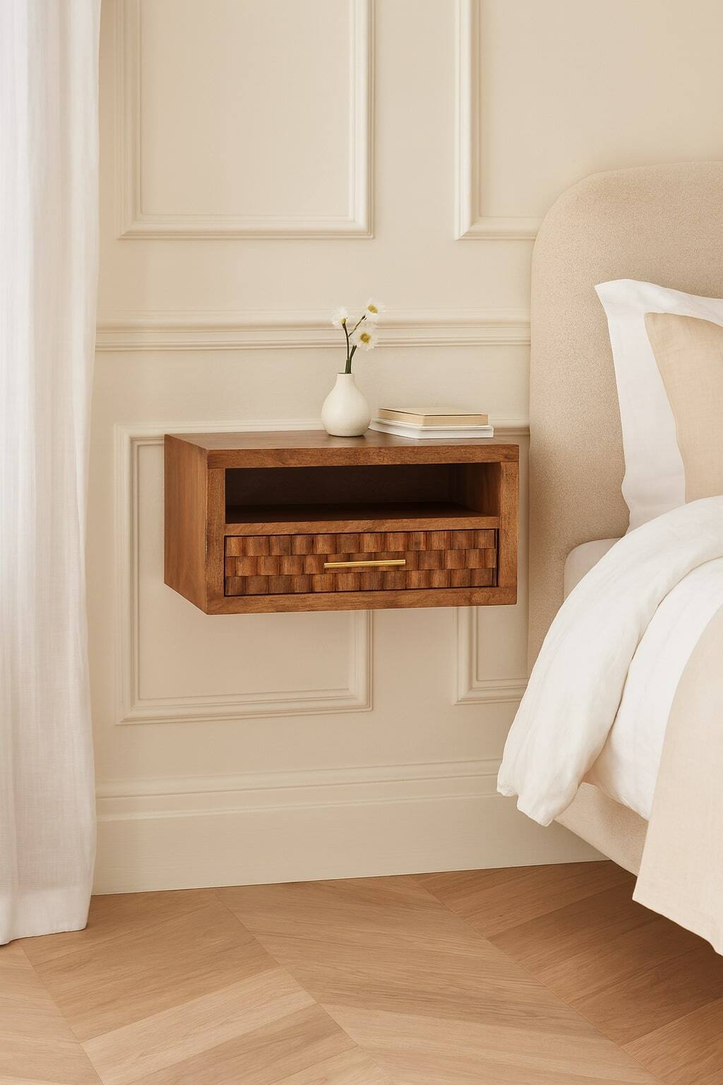 Alt View 7. Artisan Furniture - Artisan Furniture Solid Wood Arno Wall-Mounted Nightstand in Golden Teak - Brown.