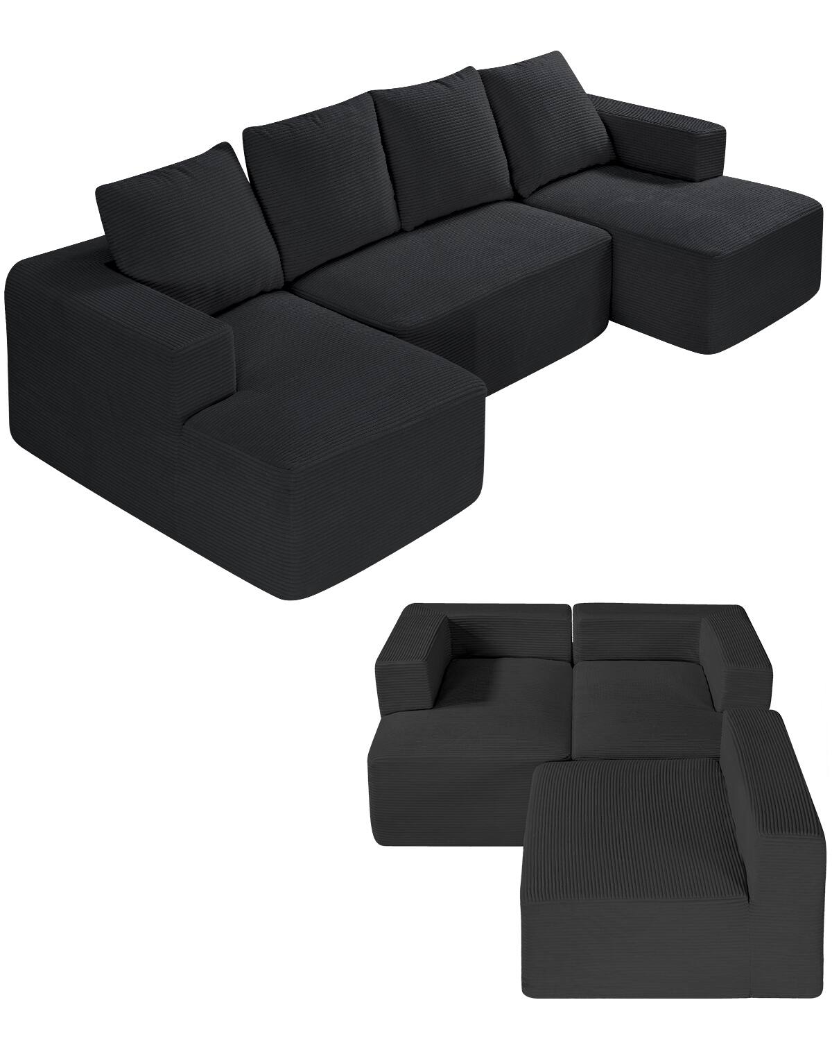 Front. VEVOR - Modular Sectional Sofa, U Shaped Modular Sofa with Chaise, Cloud Sectional Couch with High Rebound Sponge and Density - Black.