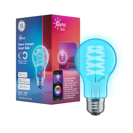 Cync Direct Connect Smart Bulb
Powered by Savant
Millions of Colors & White Tones
Works with Alexa
Works with Google Home
Matter
60W 800 Lumens
1 Bulb LED A19 Clear
Get Started With the Cync App
Easily connect to Wi-Fi without a hub. Enjoy precision color, personalization options, and voice control that works with Amazon Alexa or Google Assistant (sold separately).
Started With Cync App
You connected to Wi-Fi. Enjoy personalization options and voice control that works with Amazon Alexa or Google Assistant (sold separately).