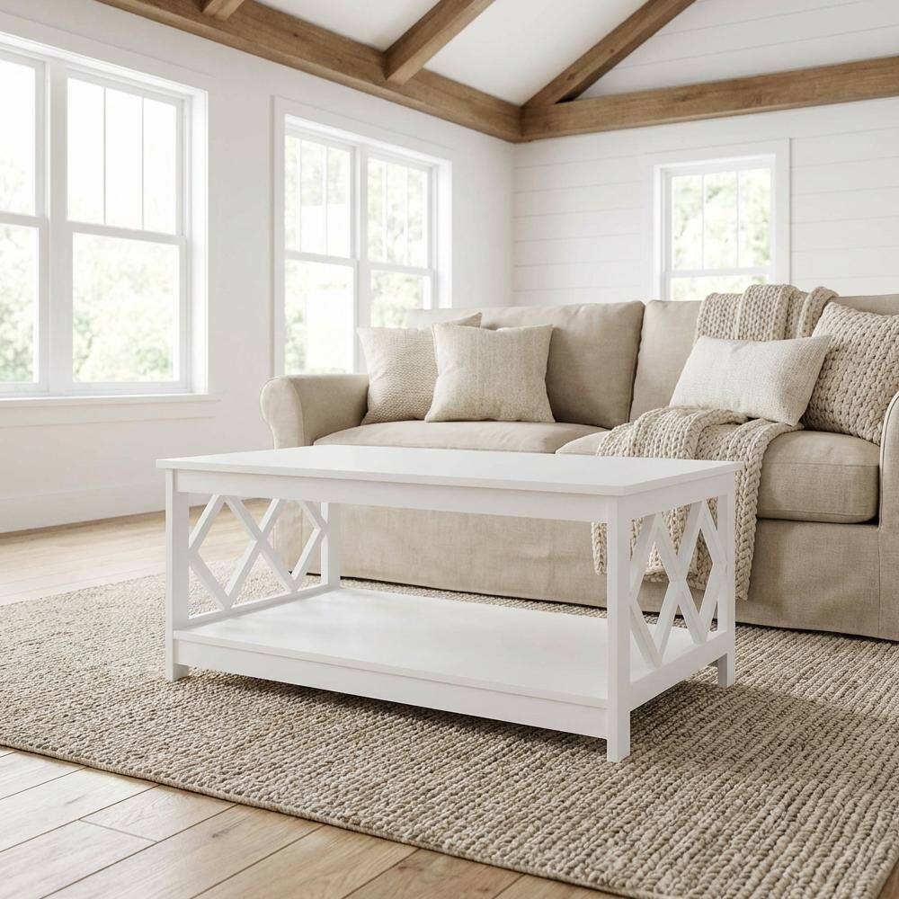 Left. FurniFact - White Particle Board Coffee Table with Contemporary Design and Lightweight Build - White.