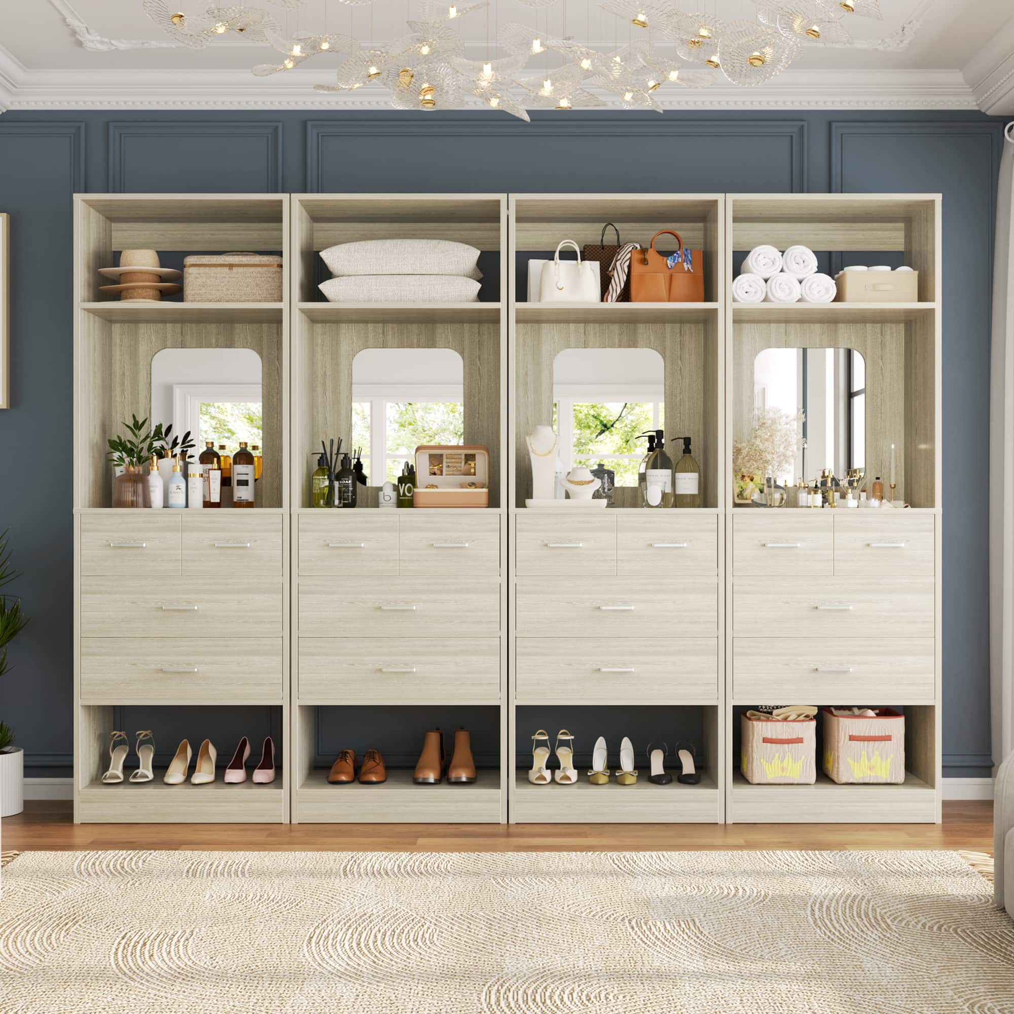 Aheaplus - 100 Inch Sturdy Wardrobe System with 16 Drawers and Mirrors, Modular Closet System for Closet/Bedroom - White price history on PriceWatchPro