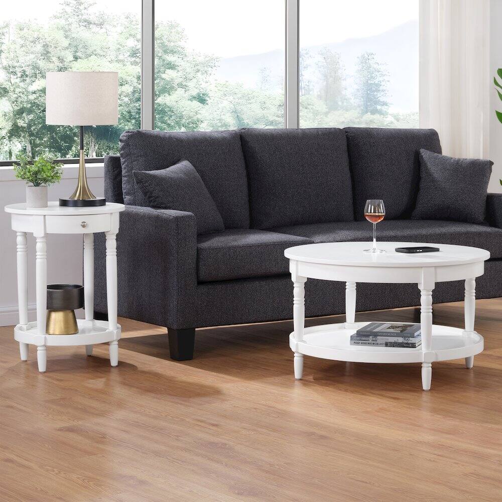 Back. Coaster Co. of America - French Country Manor No Tools Round Coffee Table with Shelf - White.