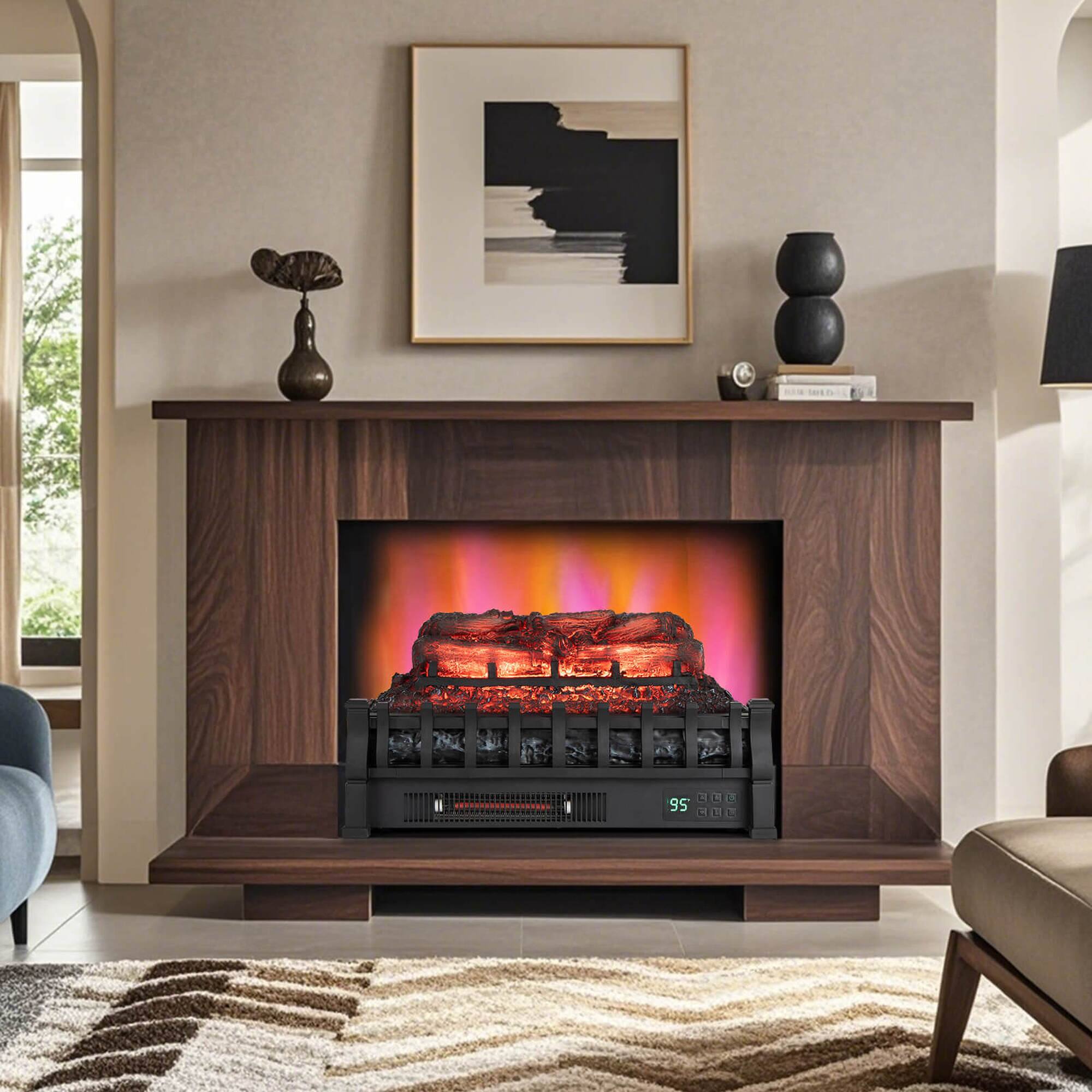 Alt View 1. Costway - Costway 23 Inch Electric Fireplace Heater Fireplace Logs Inserts Infrared Quartz Heater - Black.