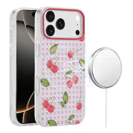 Kitcheniva - IMD Dual Layer Phone Case With Magnetic Circle Tempered Glass For iPhone 17 Pro Cherry - Multicolor