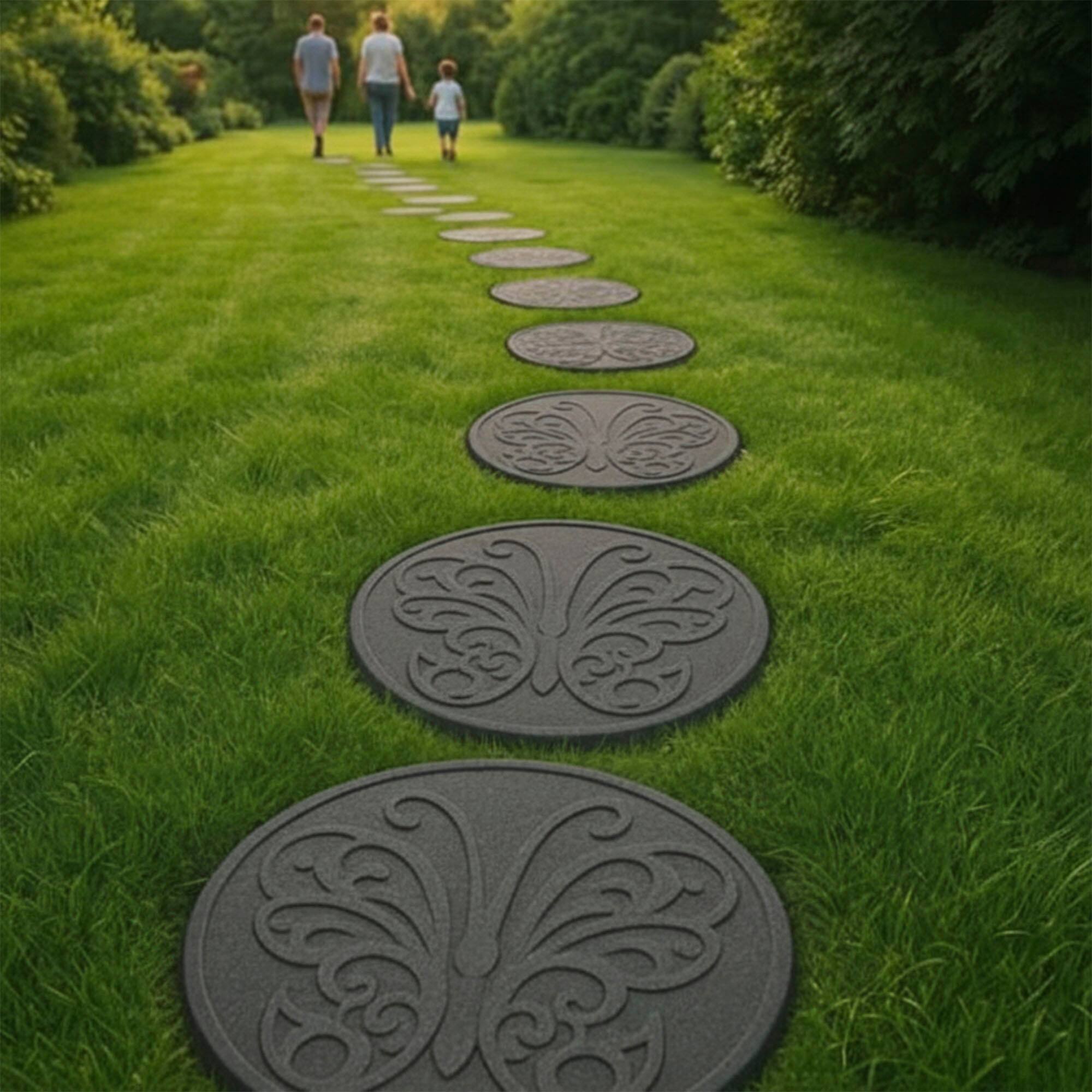 Alt View 4. Tierra Verde - TierraVerde 4 Pack 18" x 18" Butterfly Round Decorative Stepping Stones, Grey - Gray.