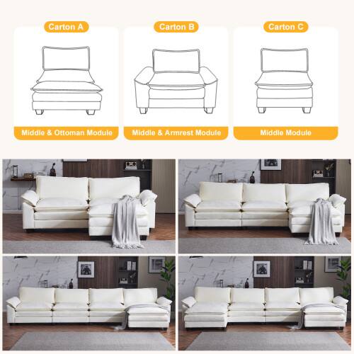 Carton A: Middle & Ottoman Module  
Carton B: Middle & Armrest Module  
Carton C: Middle Module
