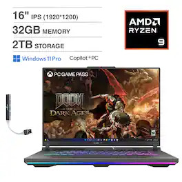 ASUS - ROG Strix G16 Laptop 16.0 WUXGA (AMD Ryzen 9 8940HX, 32GB DDR5, 2TB PCIe SSD, Win 11 Pro) w/USB Hub - Eclipse Gray