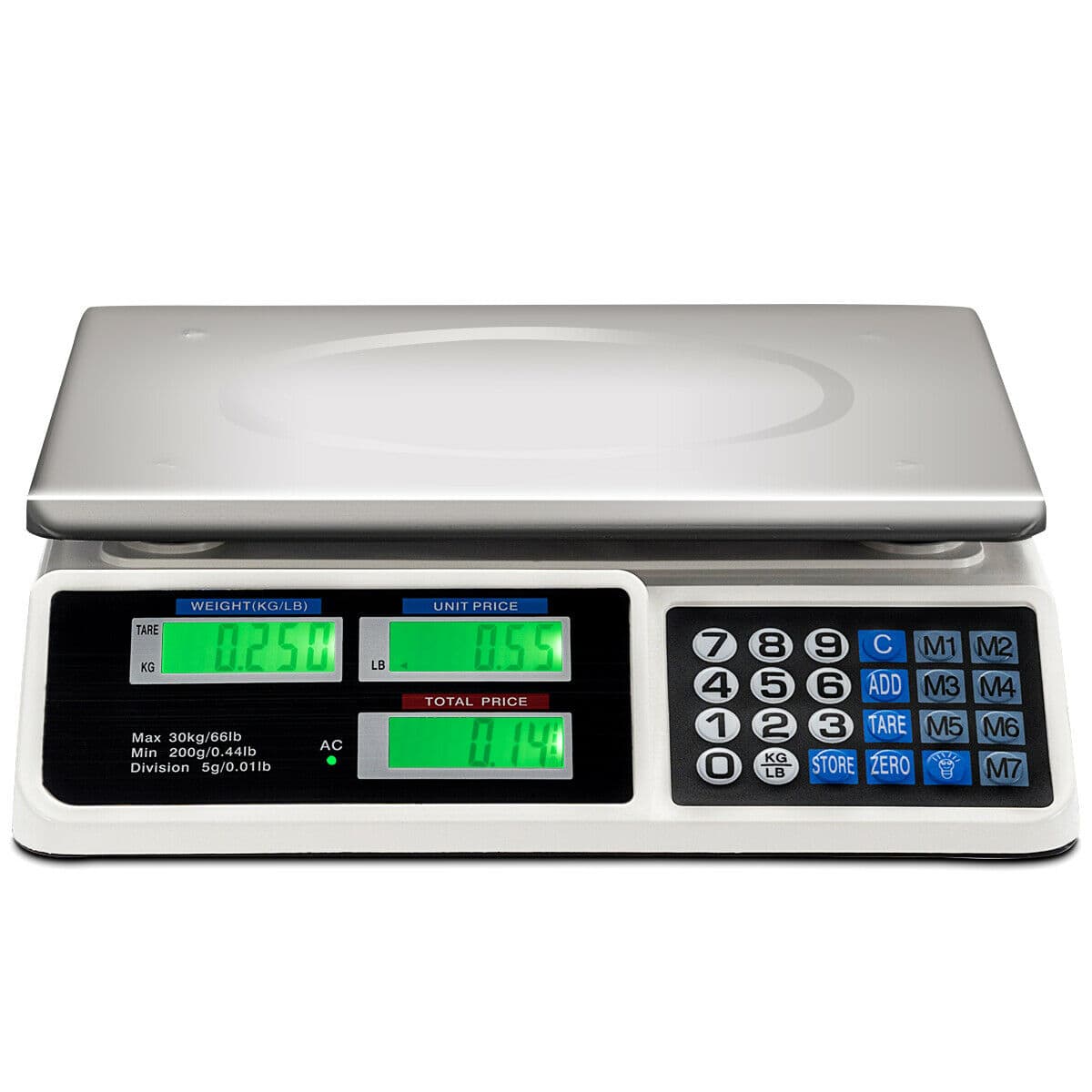 Costway - 66Lbs Digital Weight Scale Price Computing Retail Count Scale Food Meat Scales - Silver