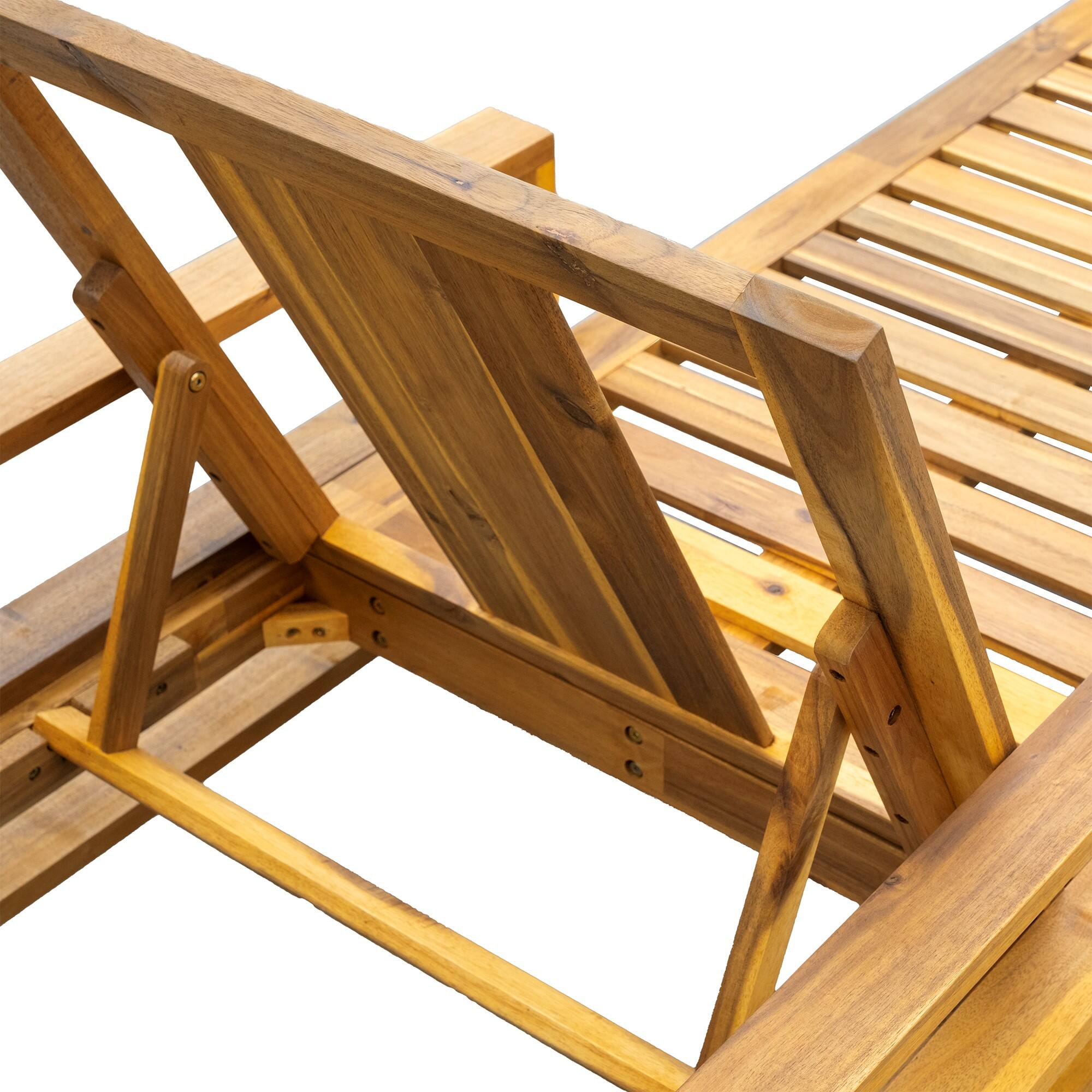 Alt View 7. Mondawe - Acacia Wood Adjustable Backrest Outdoor Lounge Chair - Natural+Beige.