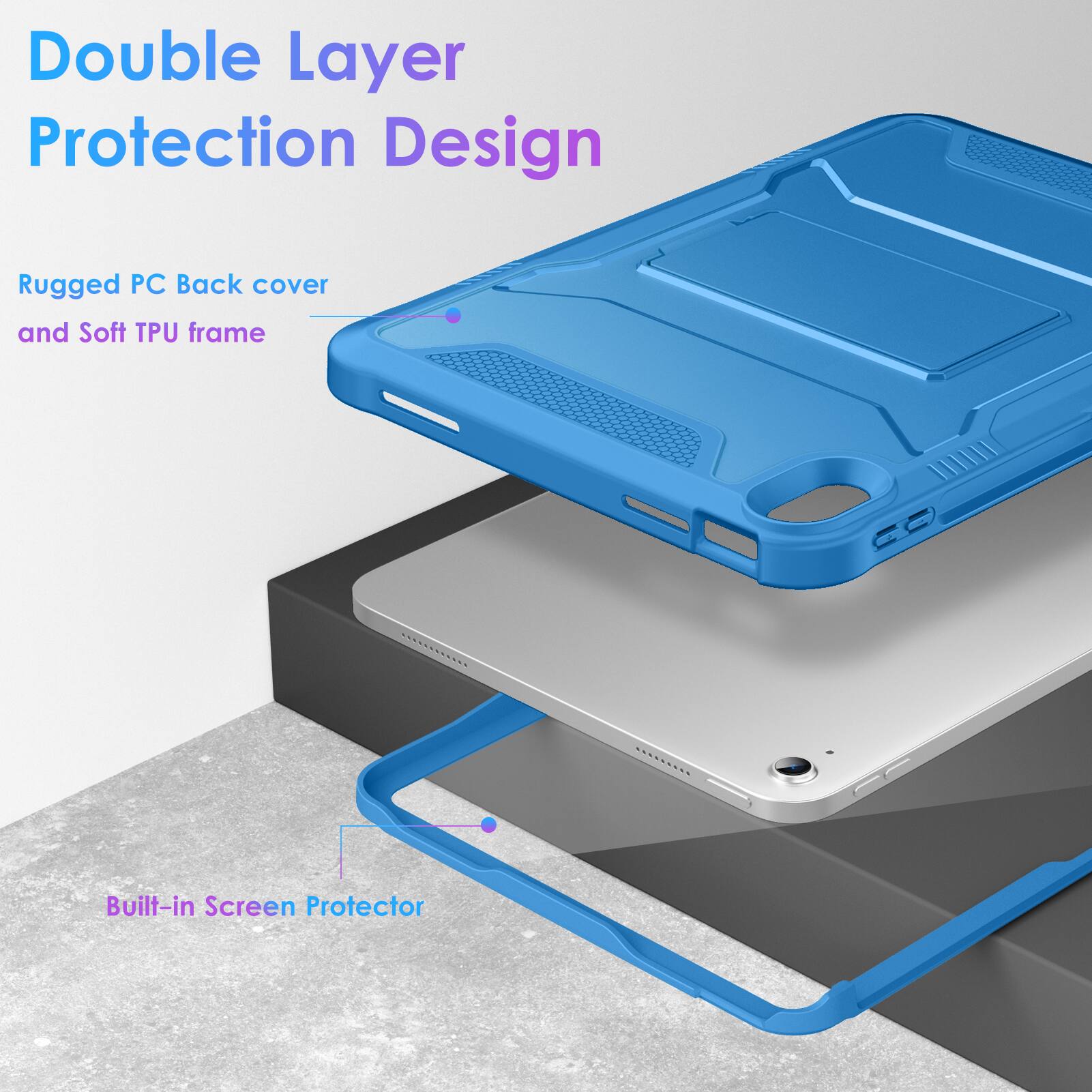 Double Layer Protection Design

Rugged PC Back cover and Soft TPU frame

Built-in Screen Protector