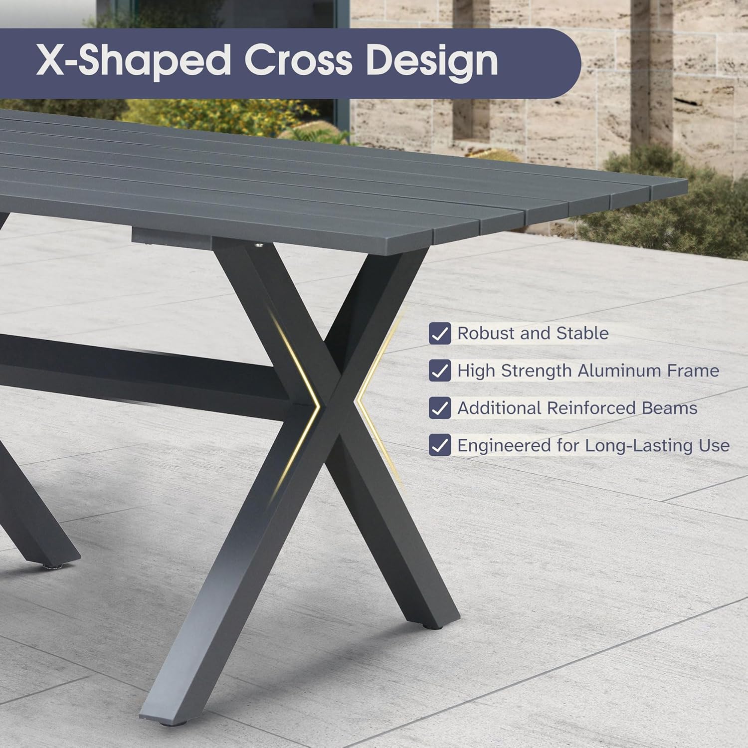 X-Shaped Cross Design

- Robust and Stable
- High Strength Aluminum Frame
- Additional Reinforced Beams
- Engineered for Long-Lasting Use