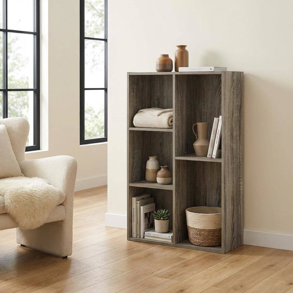 Left. FurniFact - Reversible 5-Cube Storage Shelf In French Oak Finish For Versatile Organization - French Oak.