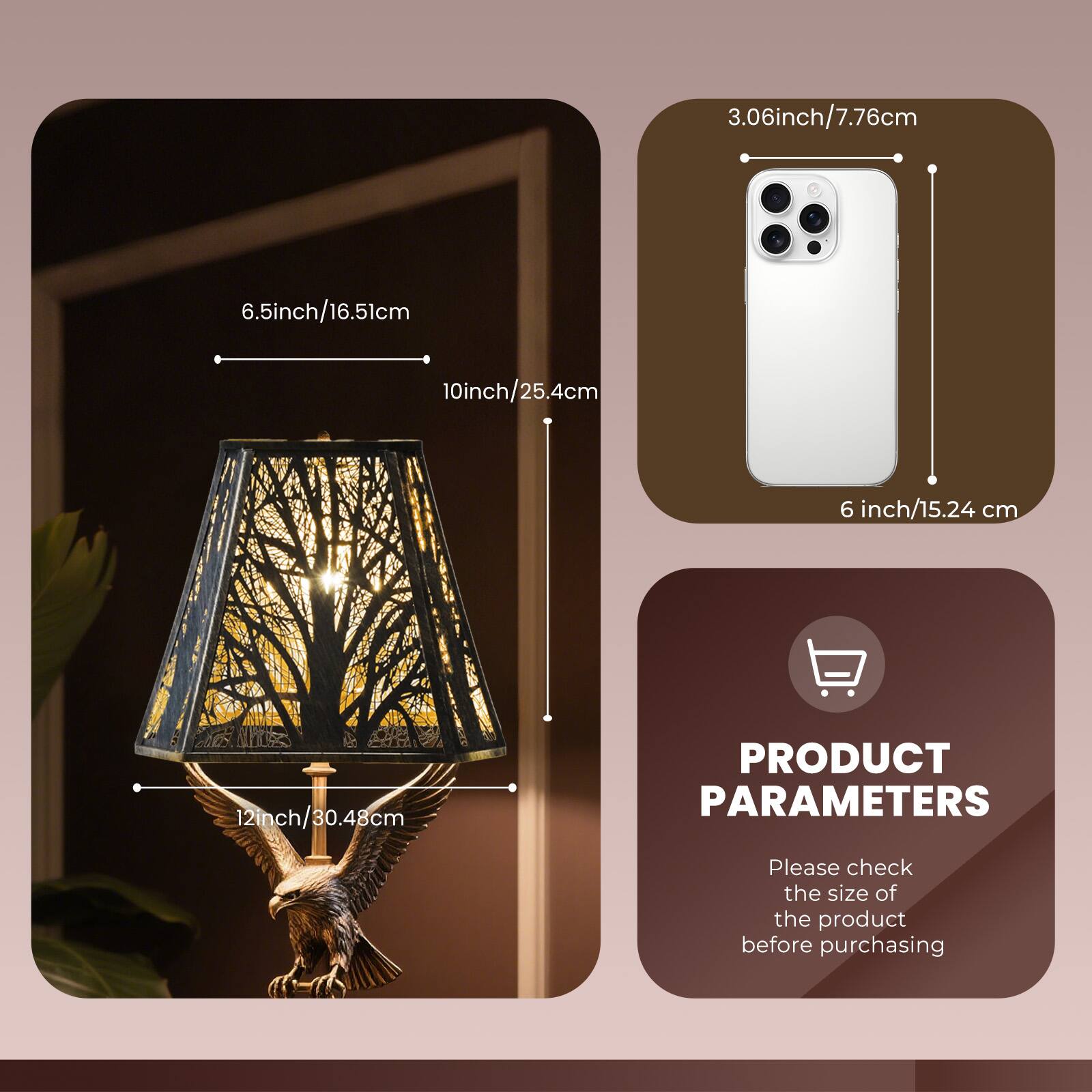 3.06 inch / 7.76 cm  
6.5 inch / 16.51 cm  
10 inch / 25.4 cm  
6 inch / 15.24 cm  
12 inch / 30.48 cm  

PRODUCT PARAMETERS  
Please check the size of the product before purchasing