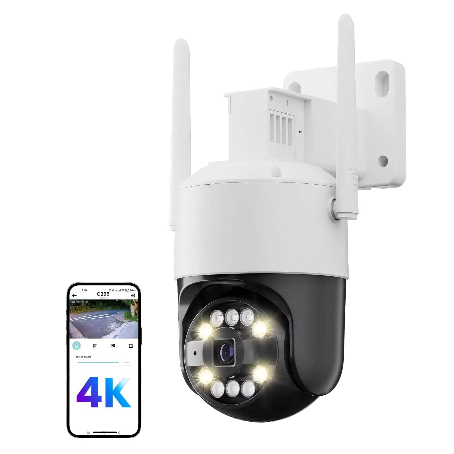 Luckbyte - WiFi 6 PTZ Security Camera 4K 8MP AI Auto Track Outdoor IP Camera - White