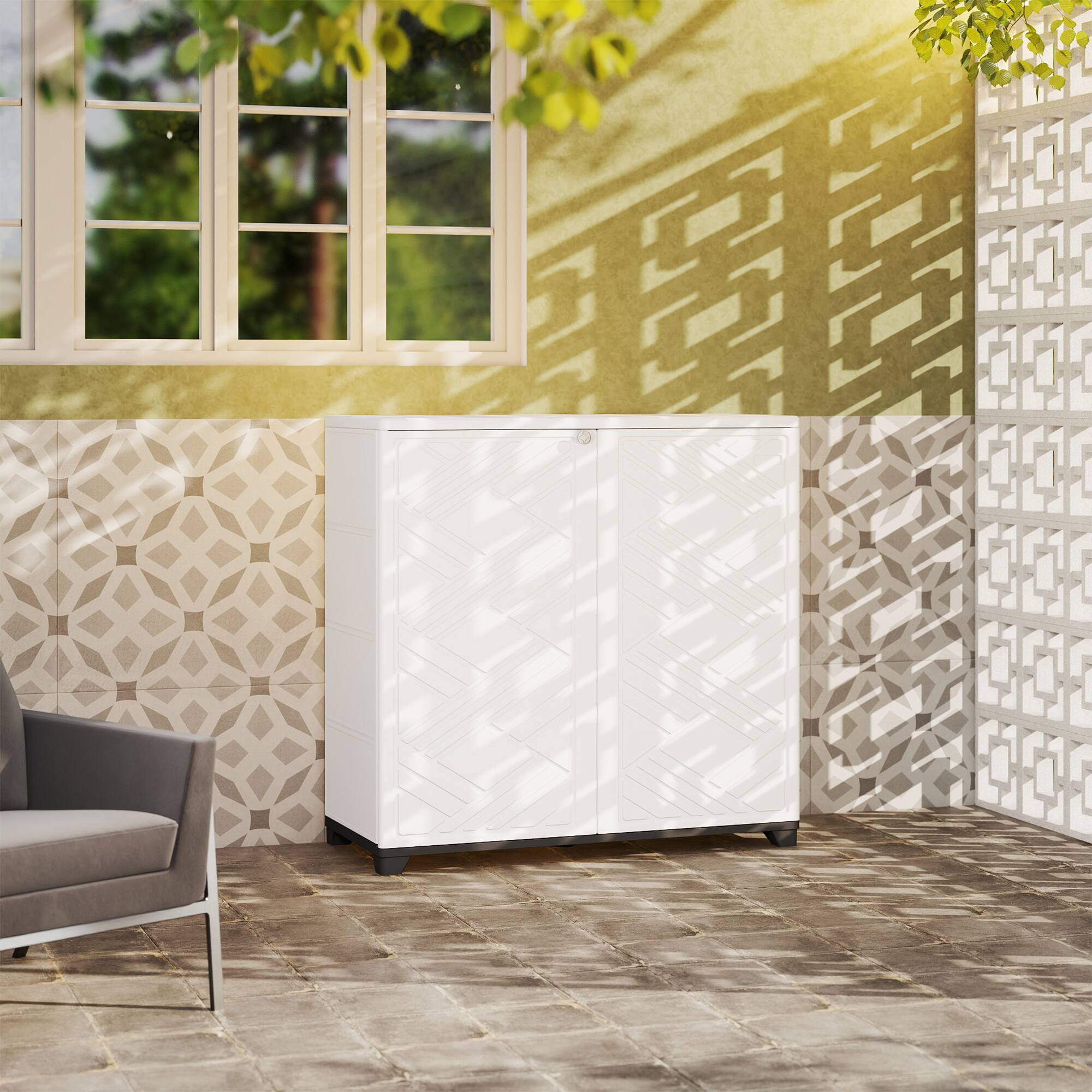 Angle. Yardgrace - Outdoor Storage Shed with 1 Shelves, All-Weather Resin Cabinet for Patio, Garden, and Backyard - White.