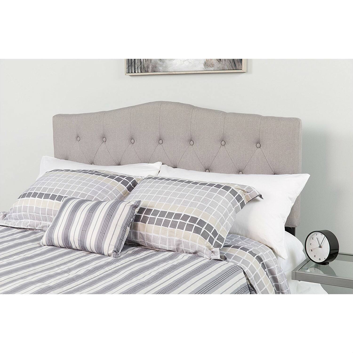 Angle. Hivvago - Twin size Light Grey Upholstered Button Tufted Headboard - Gray.