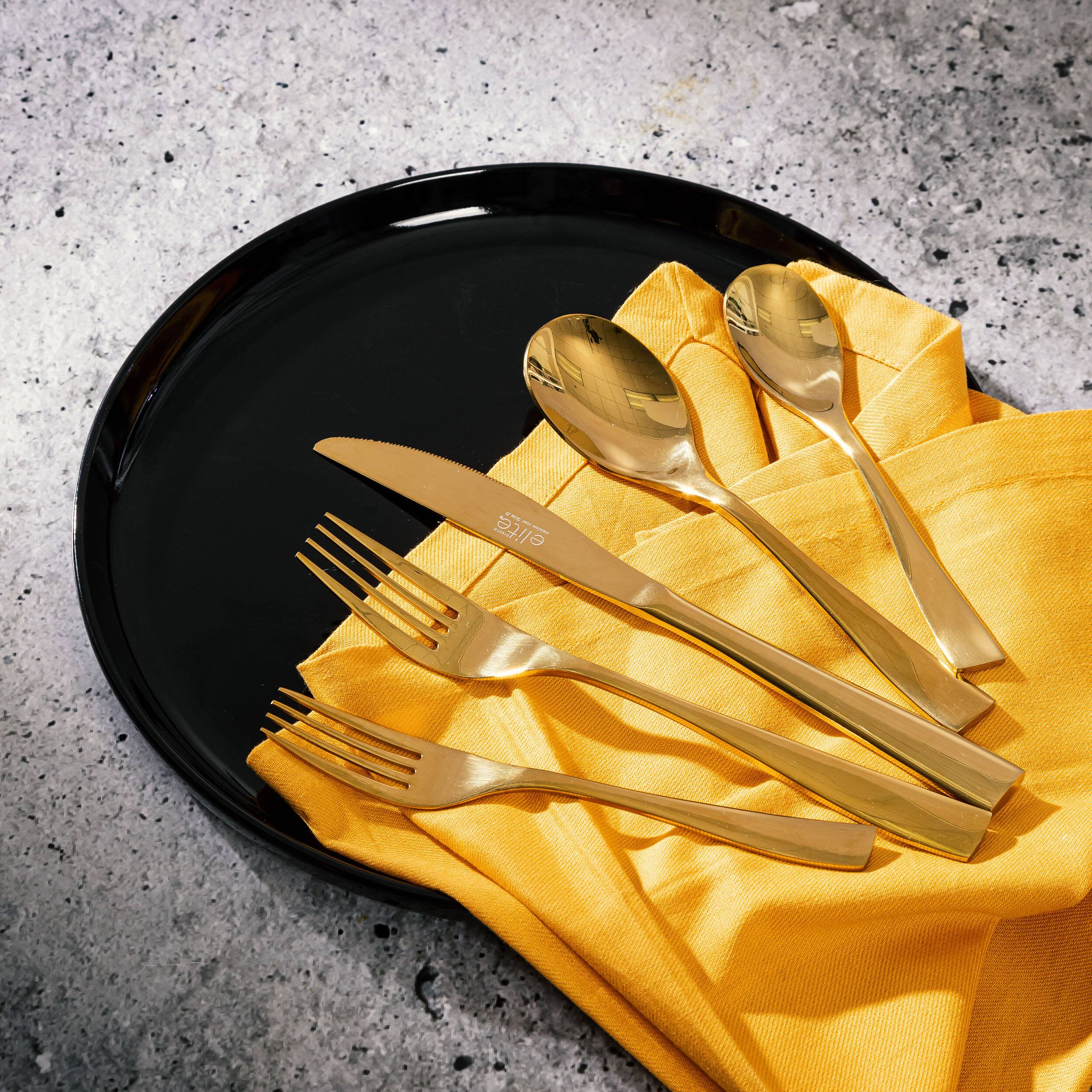 Alt View 3. Gibson - Gibson Elite Holland Road 20 Piece Gold Stainless Steel Flatware Set - Gold.