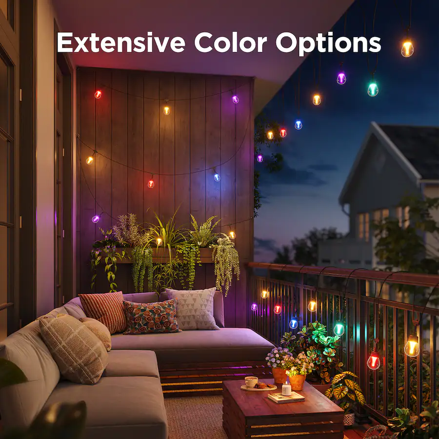 Govee String Govee 48ft Outdoor Smart String Lights, RGBWIC 16M Colors, 1200 Lumen ...