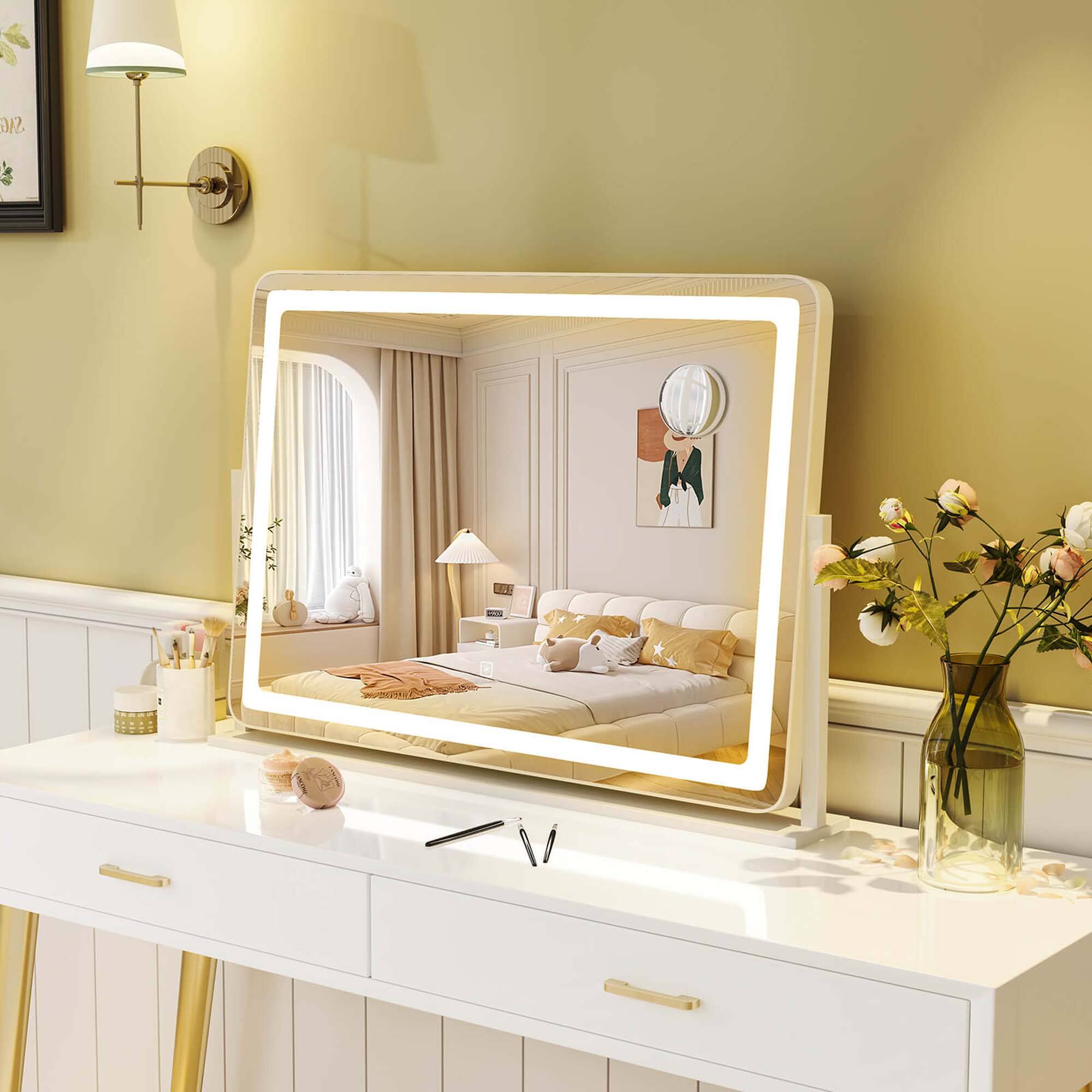 Alt View 1. Costway - Costway 32" x 22" Large Makeup Mirror with Lights 10X Magnify Mirror Touch Control - White.