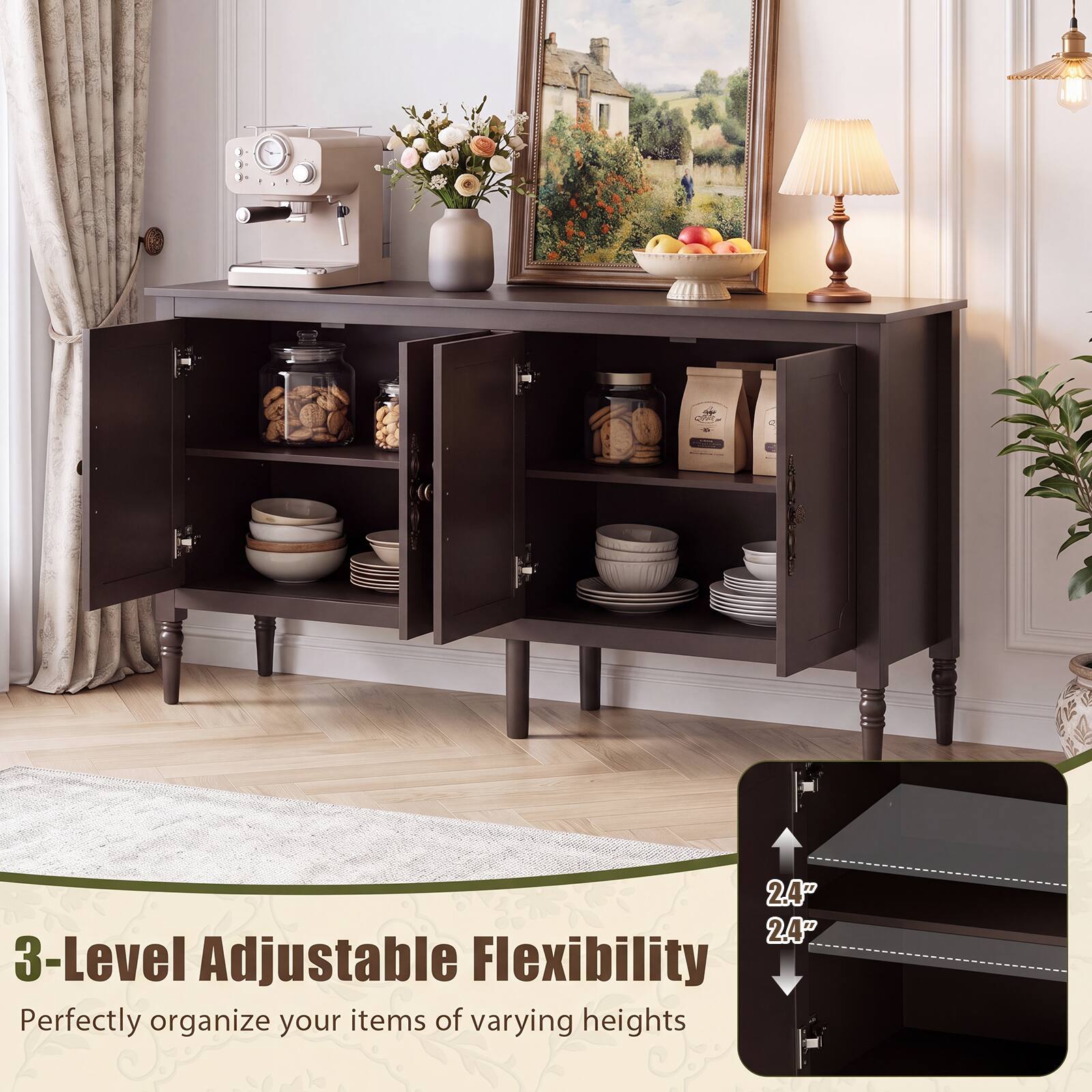 3-Level Adjustable Flexibility  
Perfectly organize your items of varying heights