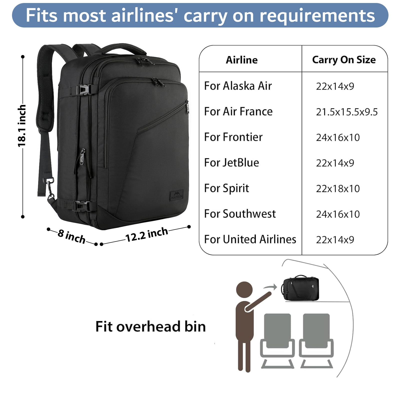 Left. Stamp n Camp - Mens Travel Backpack  27l Lightweight Carry On For Women Expandable Business Backpacks Waterproof Hiking Daypack - Black-Large.