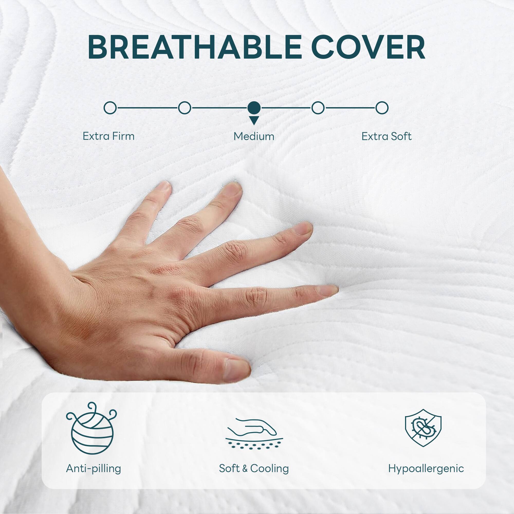 BREATHABLE COVER

Extra Firm Medium Extra Soft

Anti-pilling Soft & Cooling Hypoallergenic