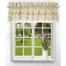 Ellis Curtain - Clarice Room Darkening Natural Color Classic Print Ruffled Window Valance - 52 x12" - Violet