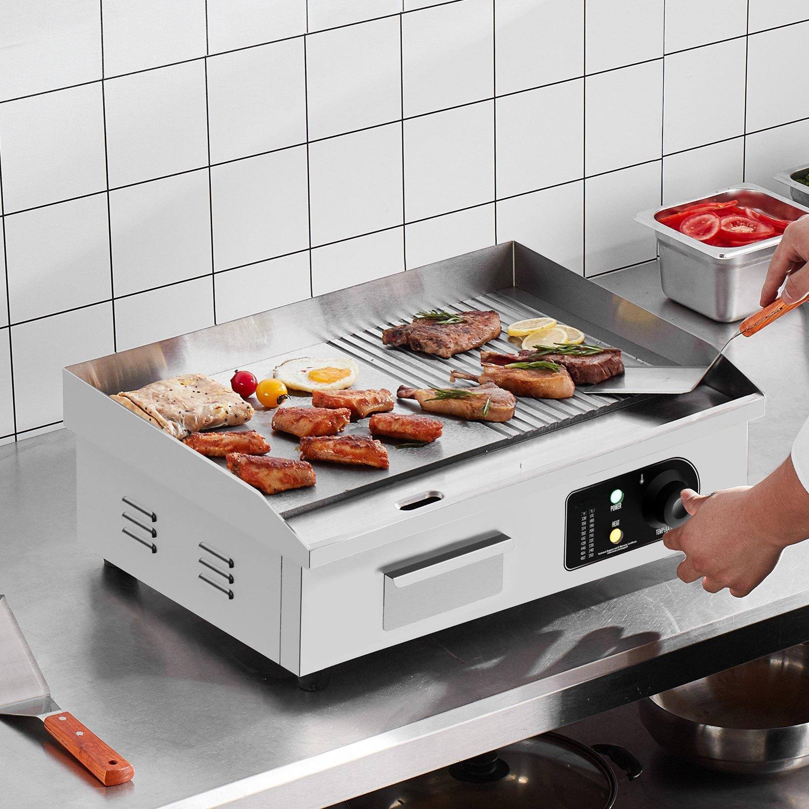 Alt View 1. Glintex - Commercial Electric Griddle 1600W, Half-Flat Countertop Grill, 122-572°F Adjustable Temp, 21.26"x11.81" for Restaurant - Silver.