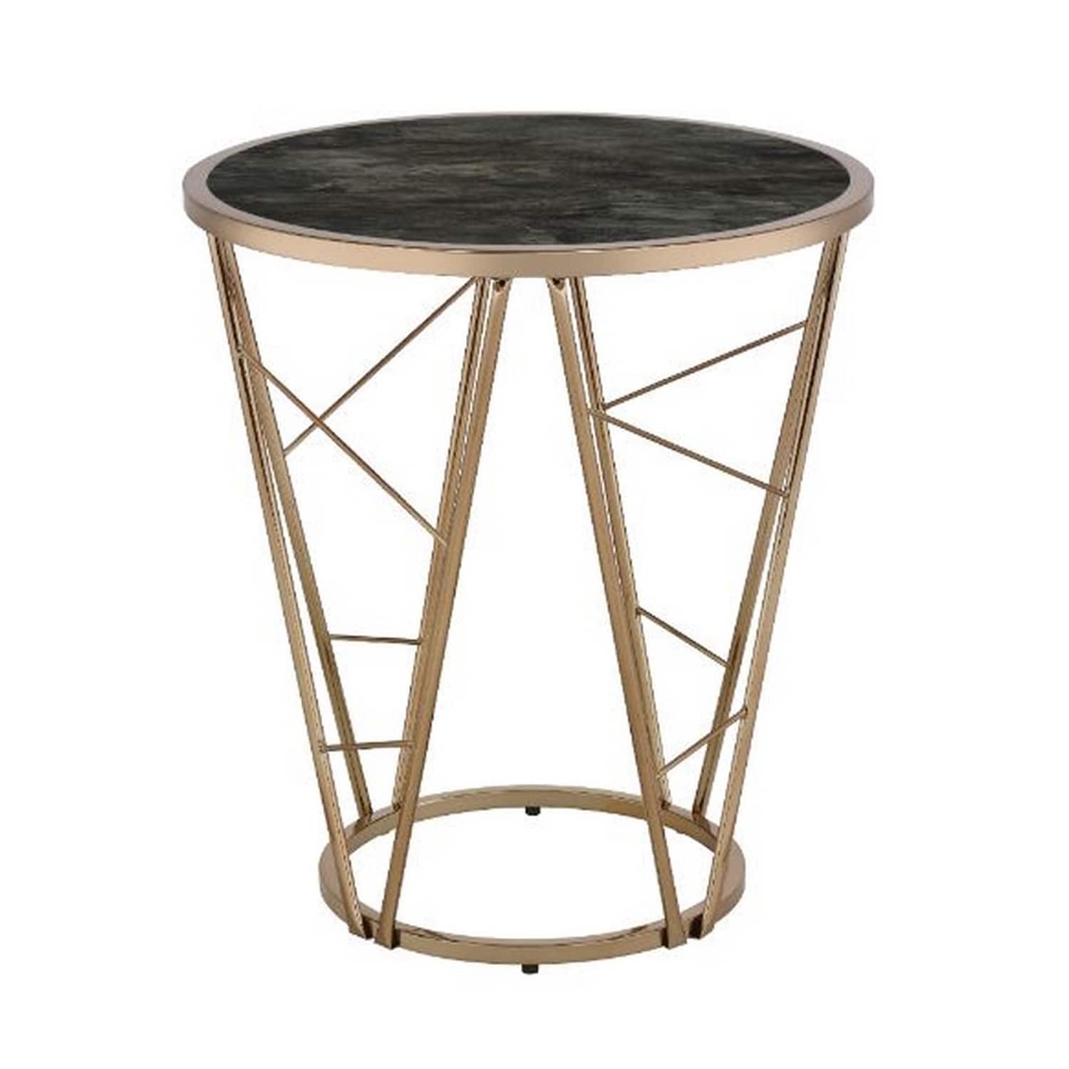 Manhattan Lane - End Table with Glass Top and Geometric Frame - Black/Gold