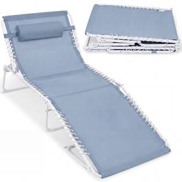 Best Choice Products - Extra Wide Patio Chaise Lounge Chair, Portable Folding Recliner w/ 8 Positions - French Blue/White