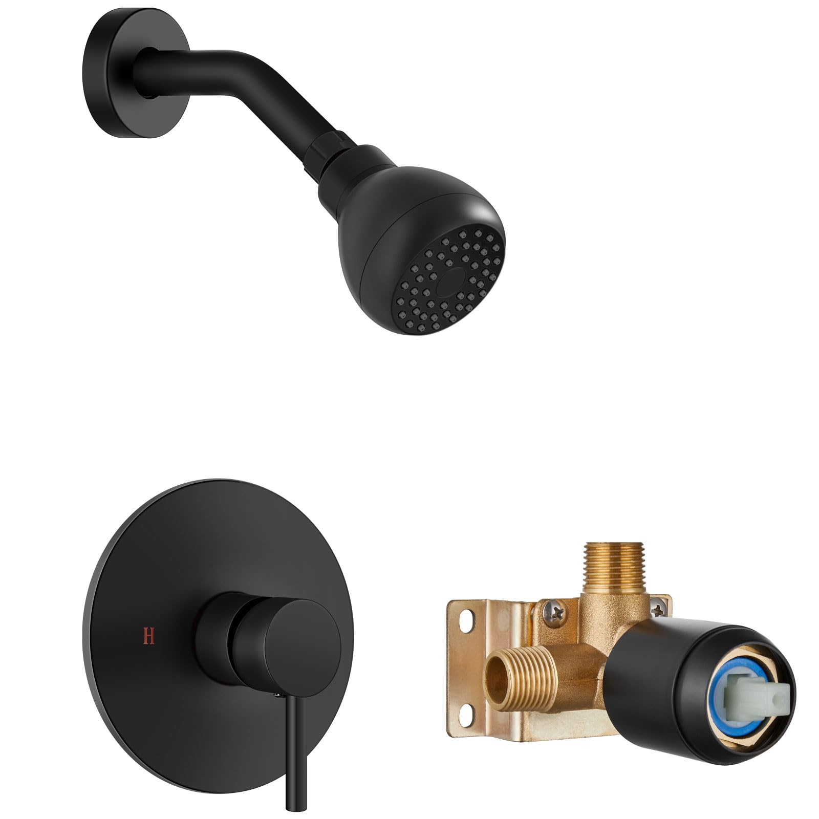 Paradigms Interiors - Shower Faucet And Head Set With Rough in Valve Trim Kit System Fixtures Complete Single handle - Matte Black