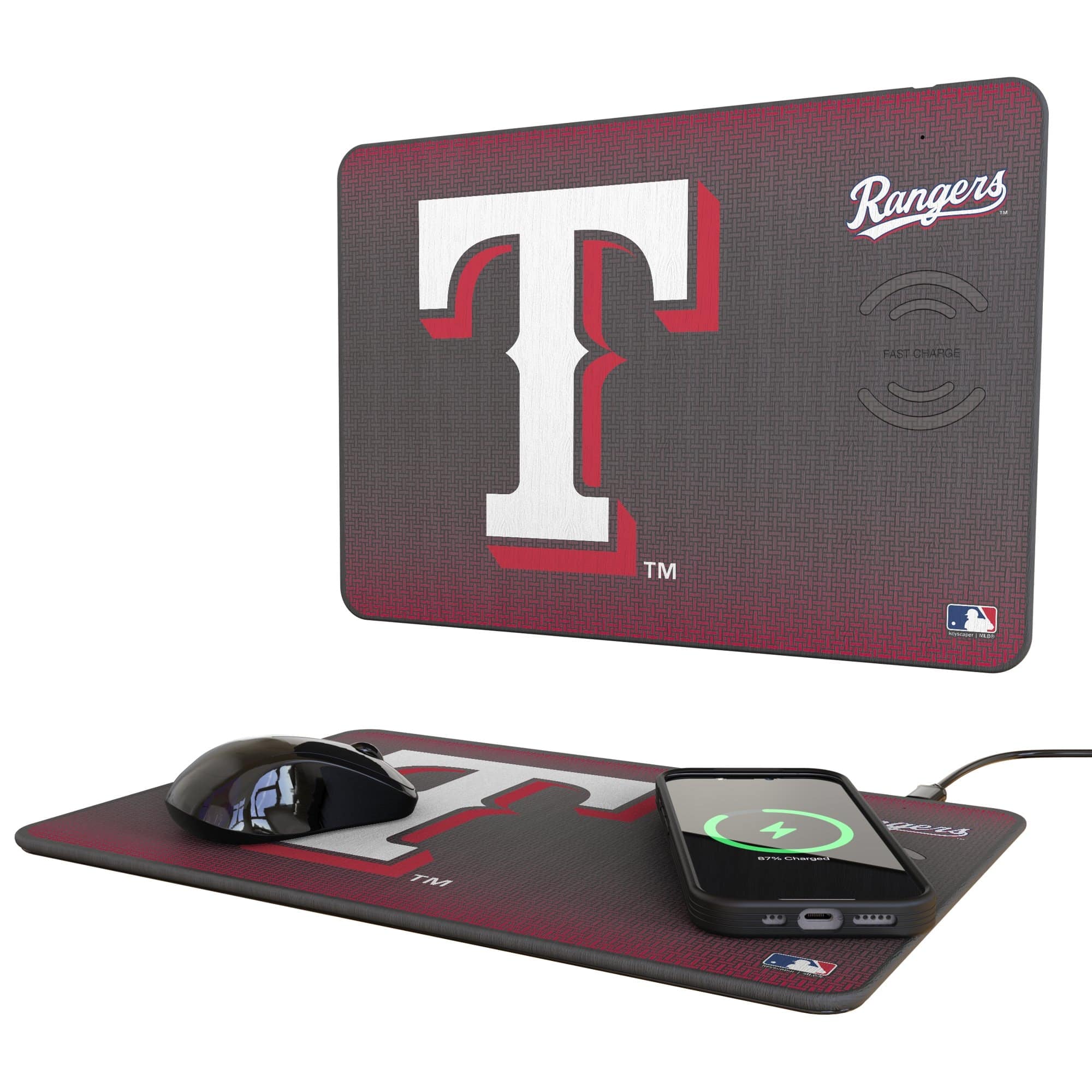 Keyscaper - Texas Rangers Linen Print Wireless Charger & Mouse Pad - Black