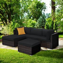 Gymax - 5PCS Rattan Patio Conversation Set Outdoor Furniture Set w/ Cushions - Black