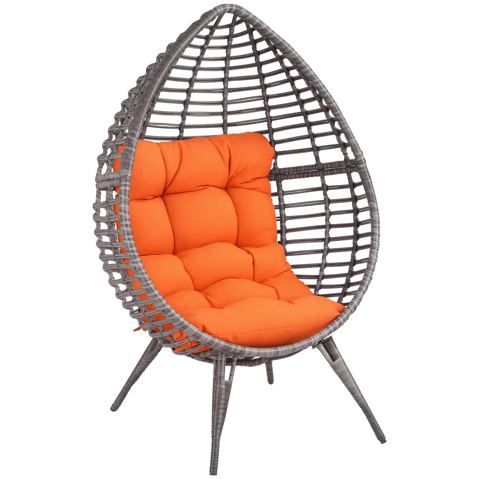 Outsunny - Patio Wicker Egg Chair w/ Soft Cushion, Teardrop Cuddle Seat, Outdoor / Indoor Patio Chair, PE Plastic Rattan Furniture - Orange