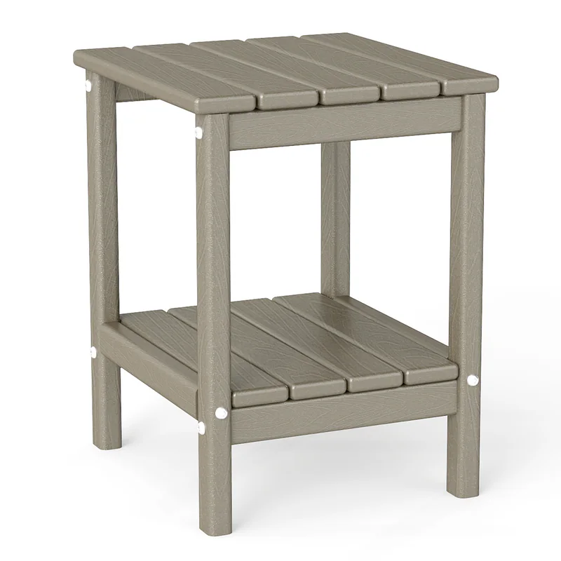 Front. FODINGHILL - Adirondack Outdoor Side Table with Wood Grain, 14x13 Inch, All-Weather HDPE Plastic for Patio & Porch - Desert Brown.