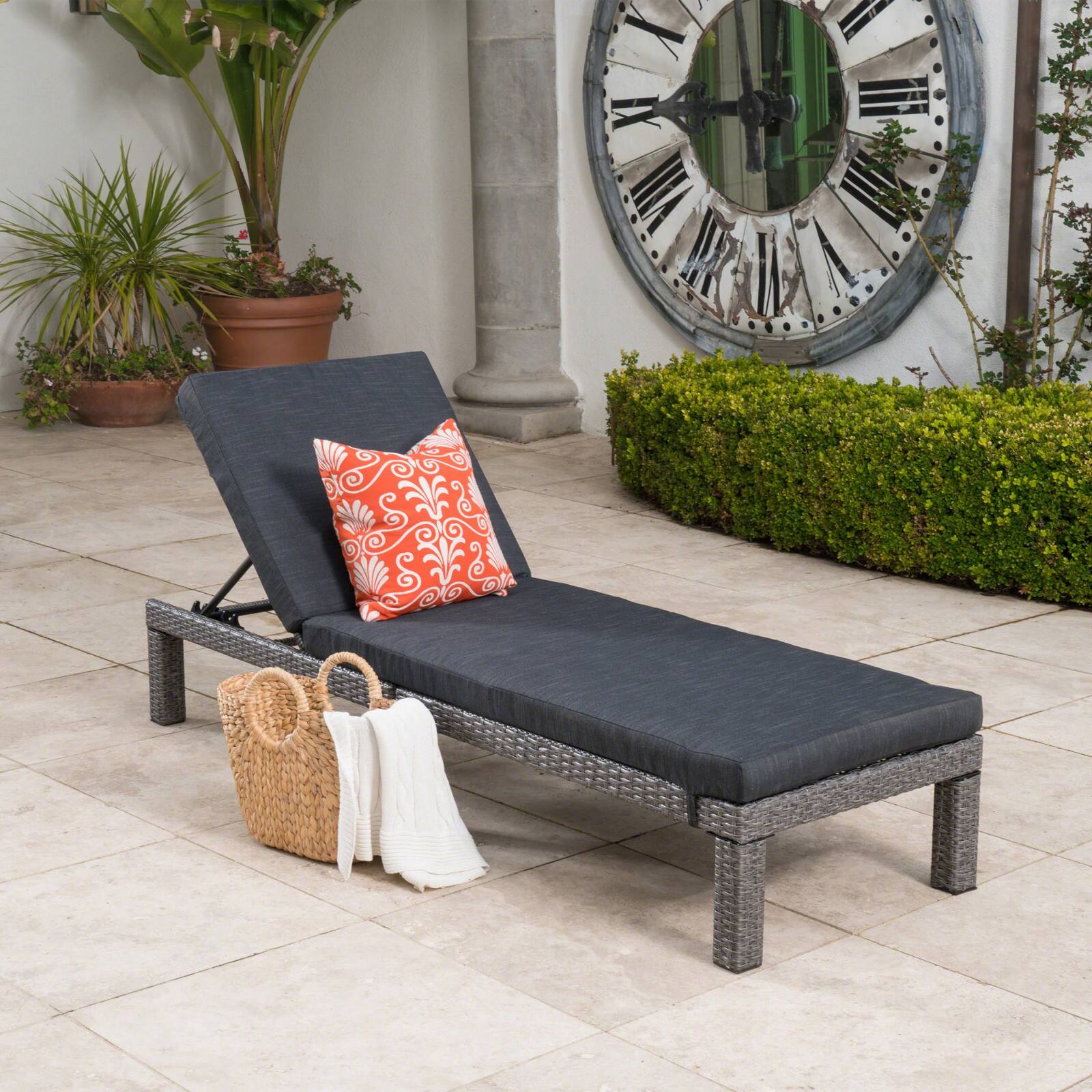 Alt View 4. Ecooso - Outdoor Wicker Chaise Lounge，Water-Repellent Cushion, Handwoven Rattan, Sturdy Iron Frame, All-Season Comfort Design - Black.