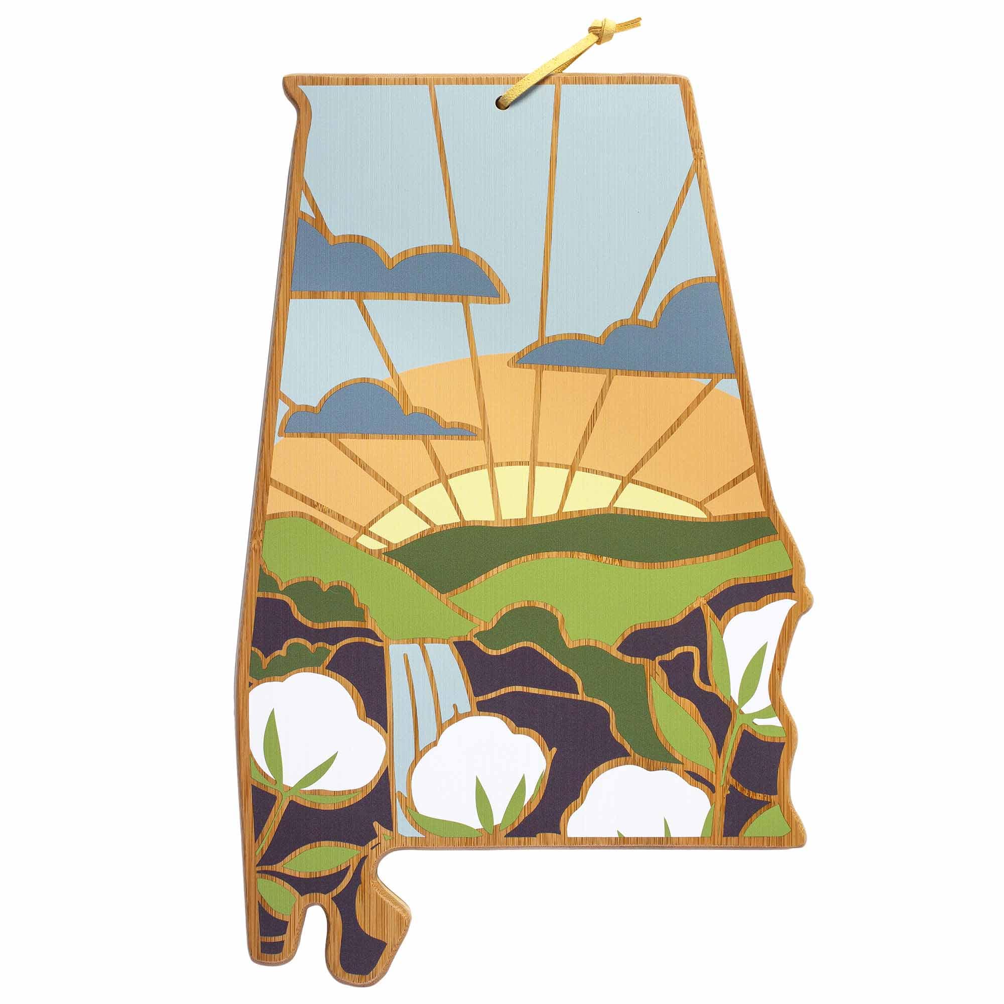 Front. Totally Bamboo - Alabama Cutting Board with Artwork by Summer Stokes.
