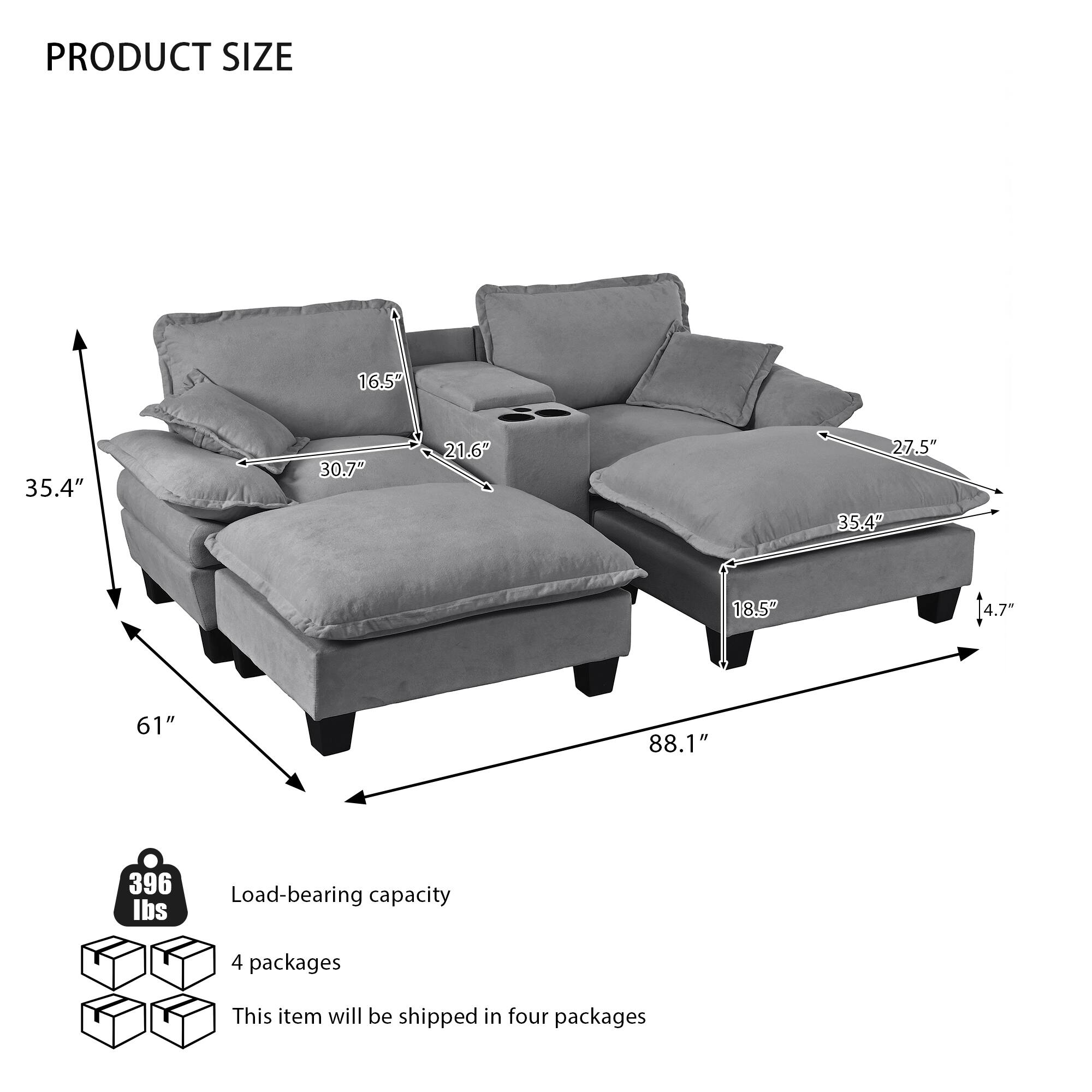 PRODUCT SIZE  
16.5" 35.4" 30.7" 21.6" 27.5" 35.4" 18.5" 4.7" 61" 88.1"  

Load-bearing capacity: 396 lbs  

4 packages  
This item will be shipped in four packages