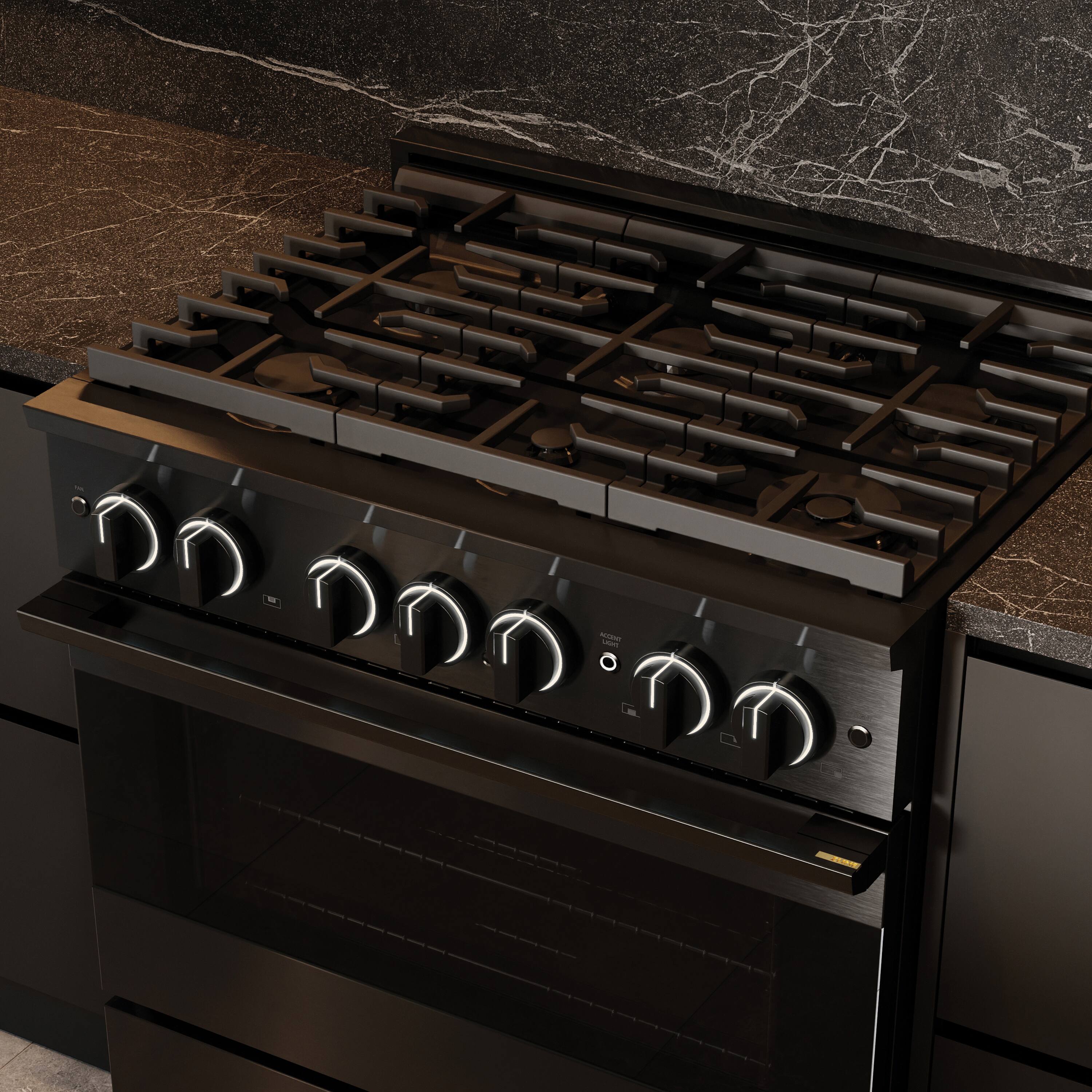 Alt View 16. ZLINE - 36 in. 5.2 cu. ft. Marino Dual Fuel Freestanding Range with 6 Gas Burners and Convection Oven in Black Stainless Steel - Black Stainless Steel.