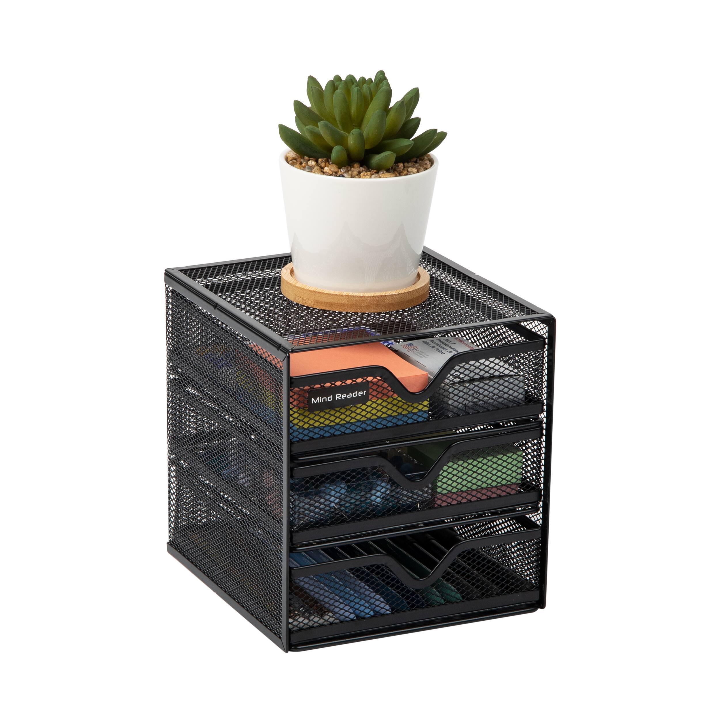Alt View 13. Mind Reader - Desktop Accessory Storage, Desk Supplies, Organizer, Office, Metal Mesh, 6.25"L x 6.5"W x 6.5"H - Black.