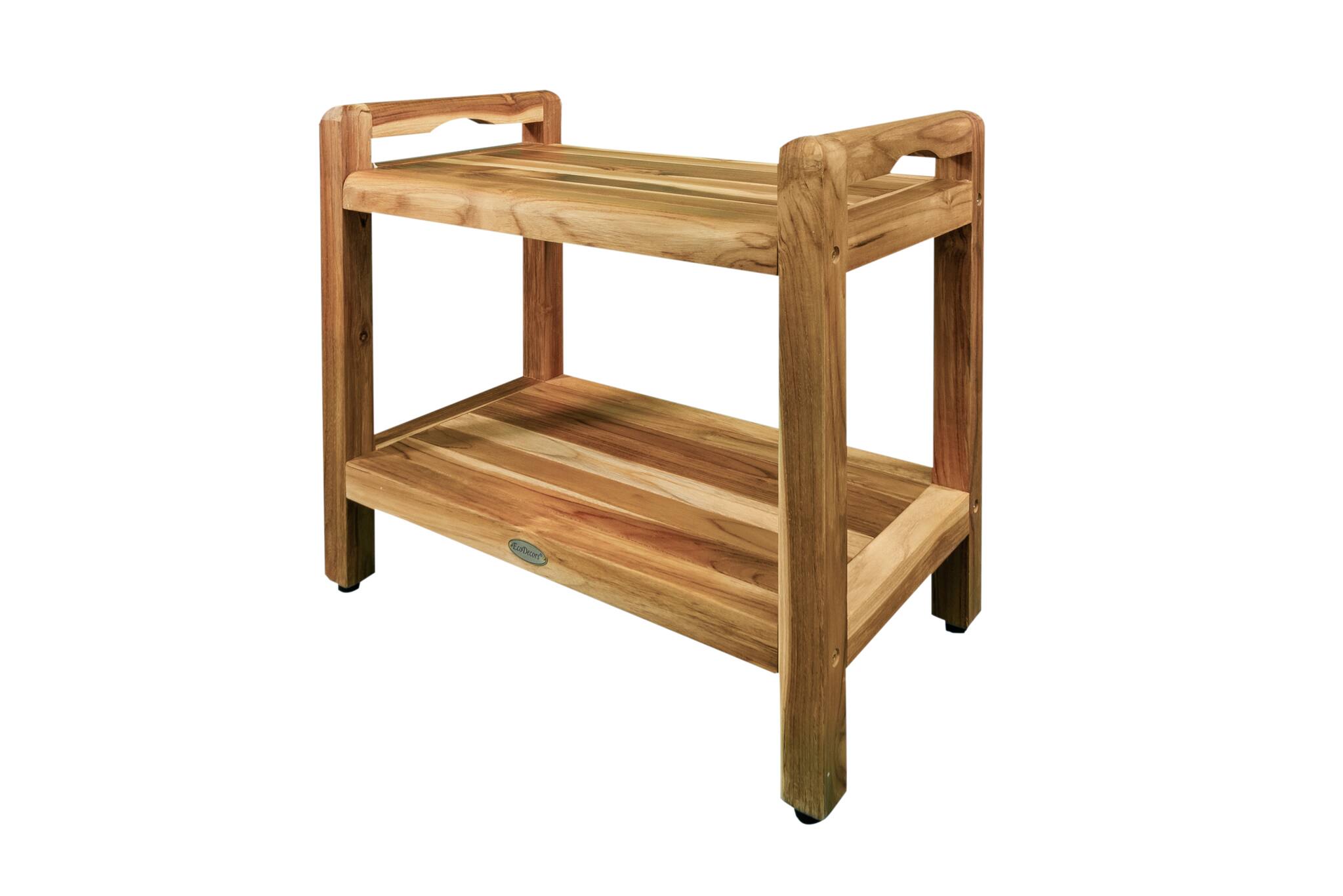 Front. EcoDecors - EcoDecors Eleganto EarthyTeak 24" Teak Shower Bench, LiftAide Arms - EarthyTeak.