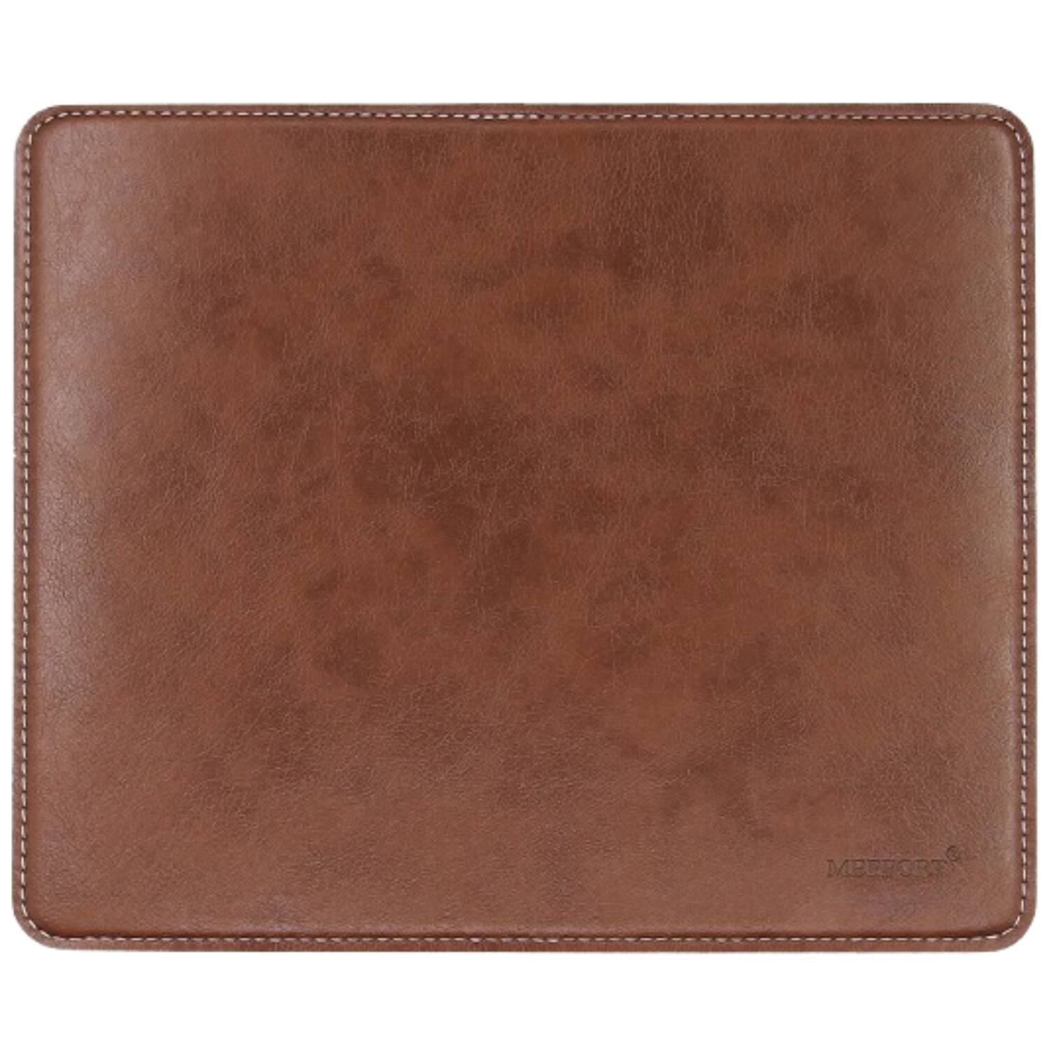Front. Stock Preferred - Leather Mouse Pad with Stitched Edges and Non-Slip Base – Brown - Brown.