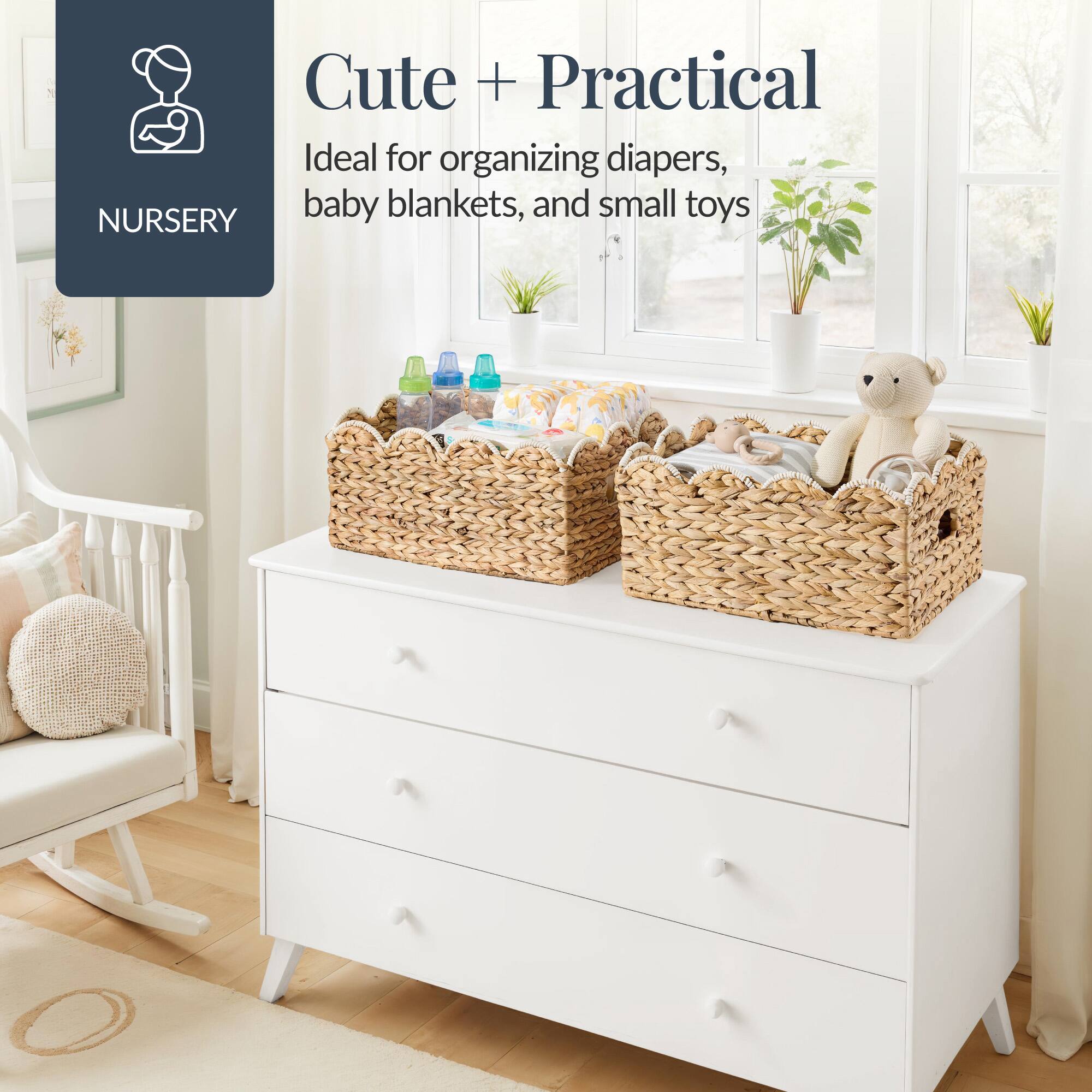 Cute + Practical  
Ideal for organizing diapers, baby blankets, and small toys  
NURSERY