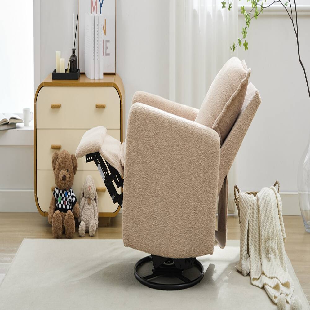 Alt View 8. Loheer - Loheer Swivel Rocker Recliner Teddy Fleece Glider Nursery Rocking Chair for Baby Room Oatmeal - Oatmeal.