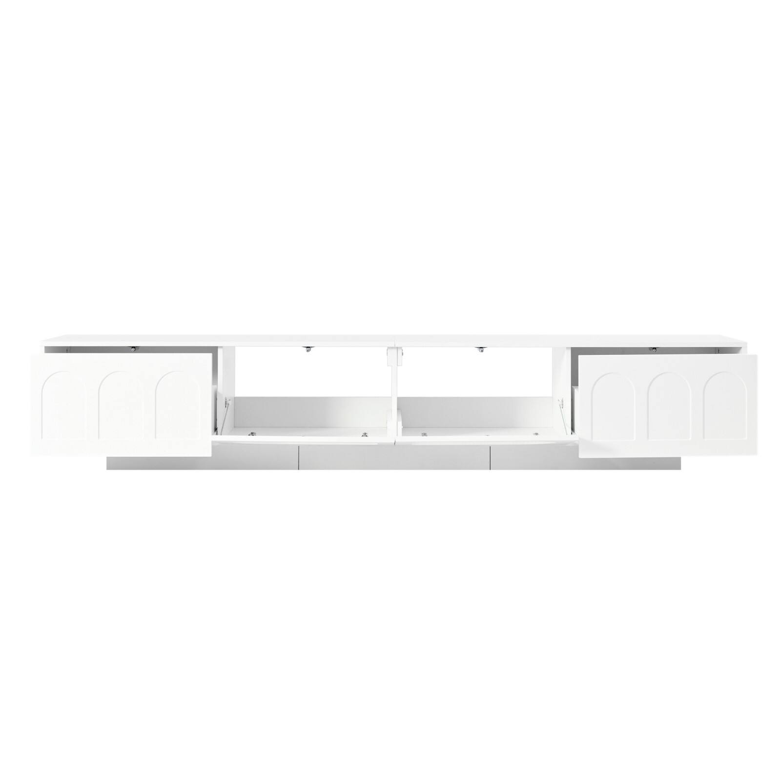 Alt View 9. Ecooso - TV Stand with Fluted tempered Glass Doors for TVs Up to 95'', Arched Cabinet Doors ，APP-Controlled LED Light - White.