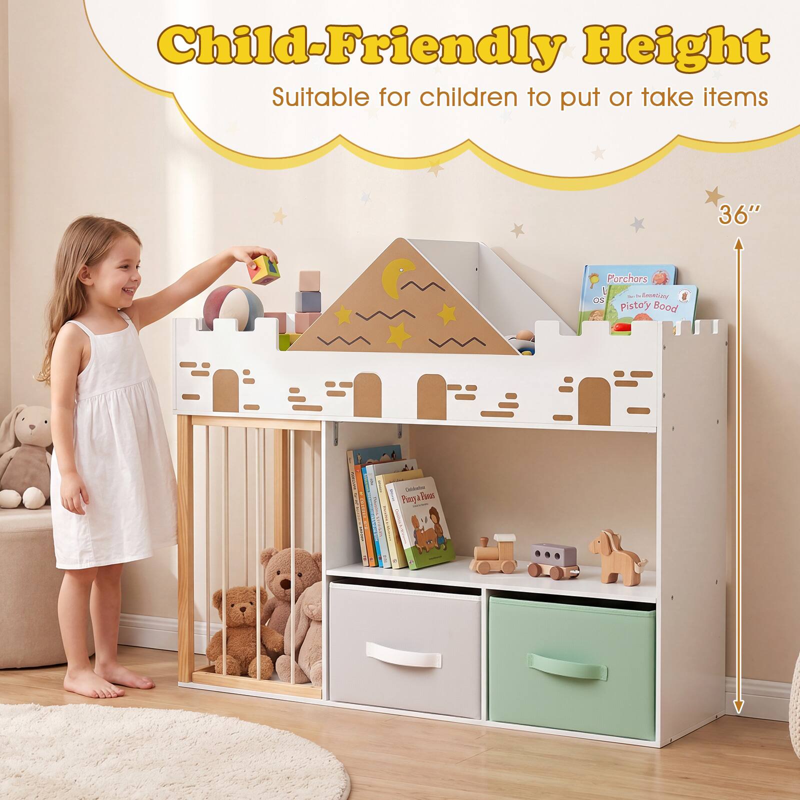 Child-Friendly Height  
Suitable for children to put or take items  
36"
